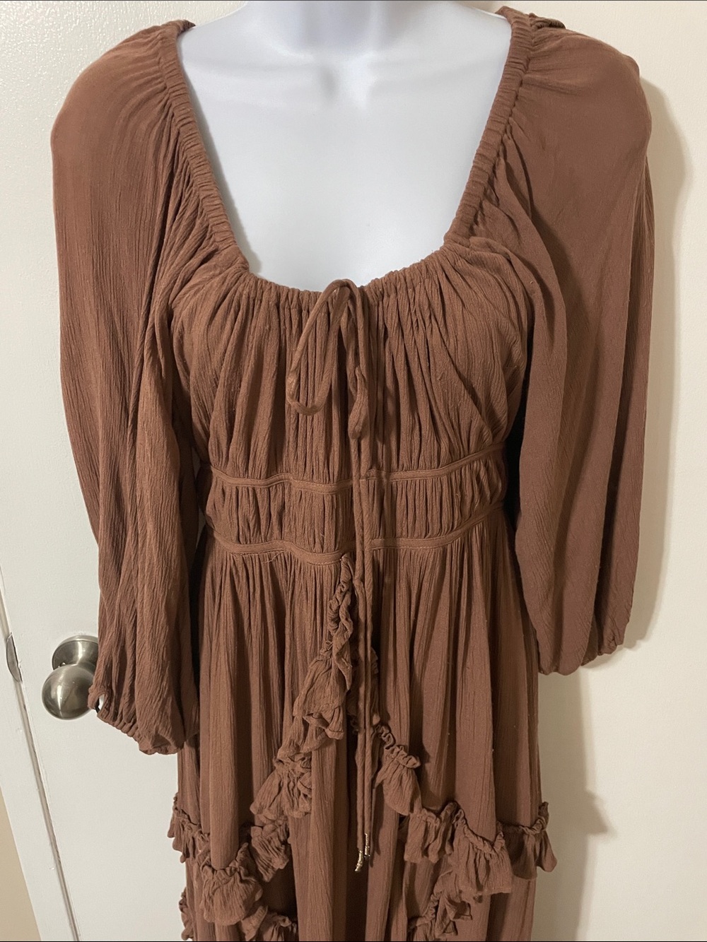 Free People Boho Ruffle Maxi Dress in Brown Size Small - Picture 2 of 11